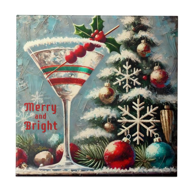 Carreau Retro 50 Cranberry Snowflake Noël Martini (Devant)
