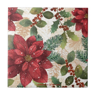 Carreau Rétro 50 Poinsettia Rouge Vert Crème