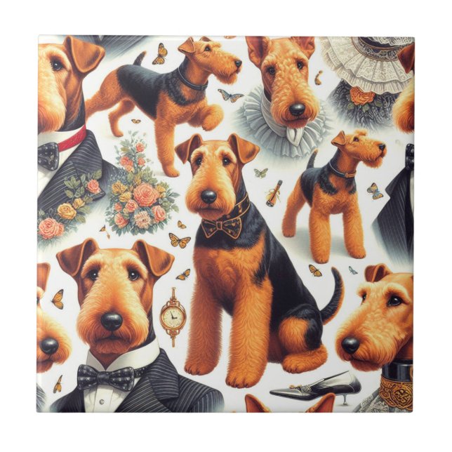 Carreau Retro Airedale Terrier sans fil (Devant)