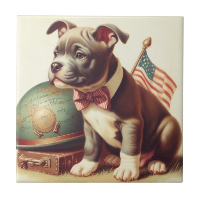 Carreau Retro American Pit Bull Terrier Peinture (Devant)
