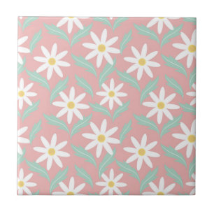Carreau Rétro années 60 Camomille Rose Bleu sarcelle Fleur