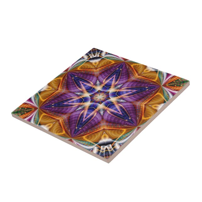 Carreau Retro Boho Bohemian Hippie Trippy Rosette Mandala (Côté)