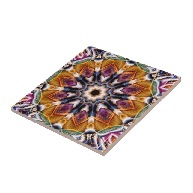 Carreau Retro Boho Bohemian Hippie Trippy Rosette Mandala (Côté)