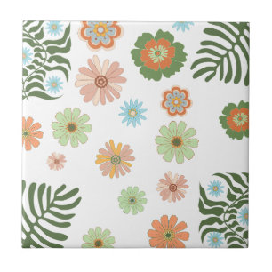 Carreau retro boho coloré floral botanique élégant