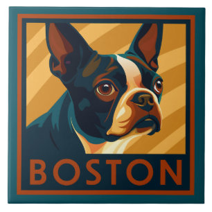 Carreau Retro Boston Terrier Portrait