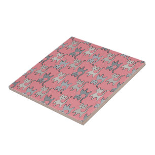 Carreau Rétro Cat Graphic Pattern Gray