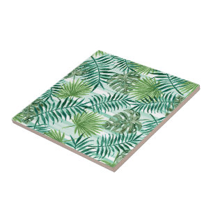 Carreau Retro Chic Tropical Green Palm Feuille Motif d'art