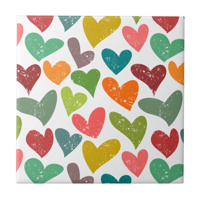 Carreau Retro Colorful Super Valentine Coeurs Motif (Devant)