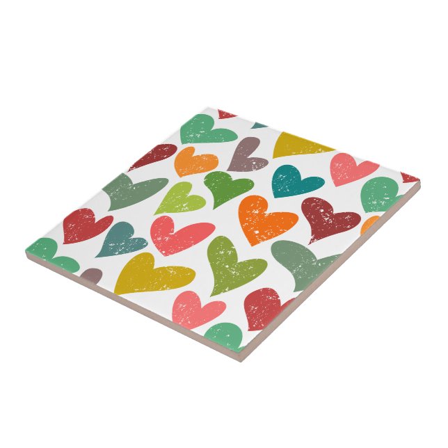 Carreau Retro Colorful Super Valentine Coeurs Motif (Côté)