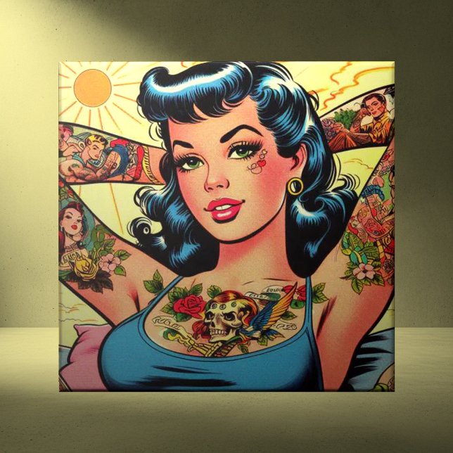 Carreau Retro Comics Tattoo Girl (Créateur téléchargé)