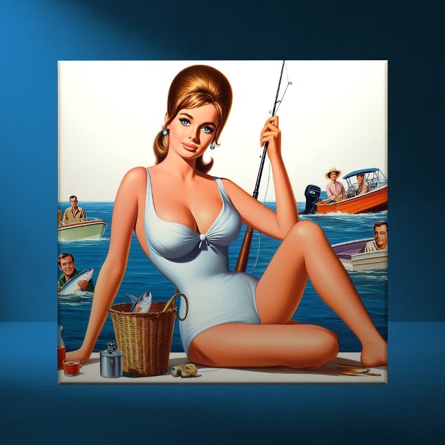 Carreau Retro Fishing Pin-up (Créateur téléchargé)