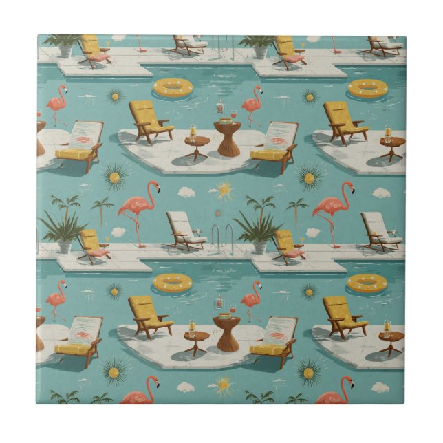 Carreau Retro Flamingo Poolside Summer Pattern (10) (Devant)