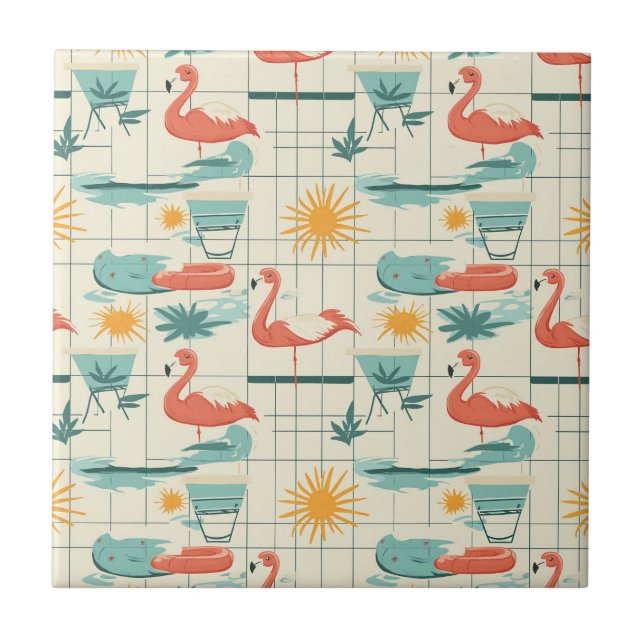 Carreau Retro Flamingo Poolside Summer Pattern (3) (Devant)