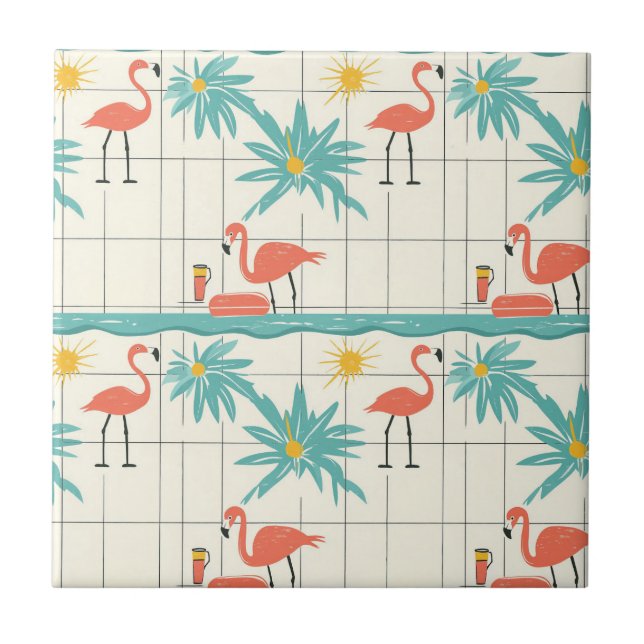 Carreau Retro Flamingo Poolside Summer Pattern (4) (Devant)