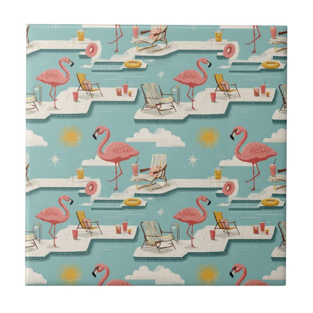 Carreau Retro Flamingo Poolside Summer Pattern (6) (Devant)