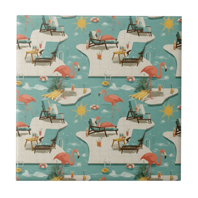 Carreau Retro Flamingo Poolside Summer Pattern (9) (Devant)