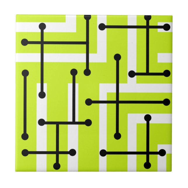 Carreau Retro Geometric Art Maze Chartreuse (Devant)