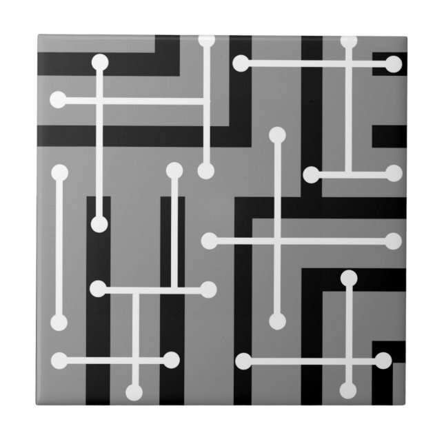Carreau Retro Geometric Art Maze Gray (Devant)