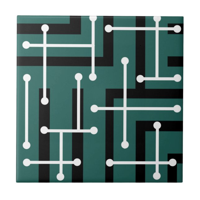 Carreau Retro Geometric Art Maze Teal (Devant)