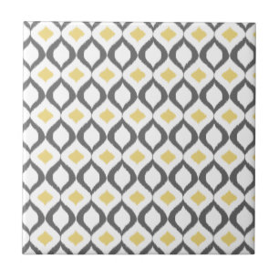 Carreau Retro Geometric Ikat Yellow Gray Pattern