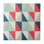 Carreau Retro Geometric Red and Blue Triangles Pattern<br><div class="desc">Ceramic tile featuring trendy geometric pattern with blue,  red and beige triangles.</div>