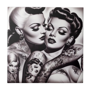 Carreau Retro Glam Tattoo Girls
