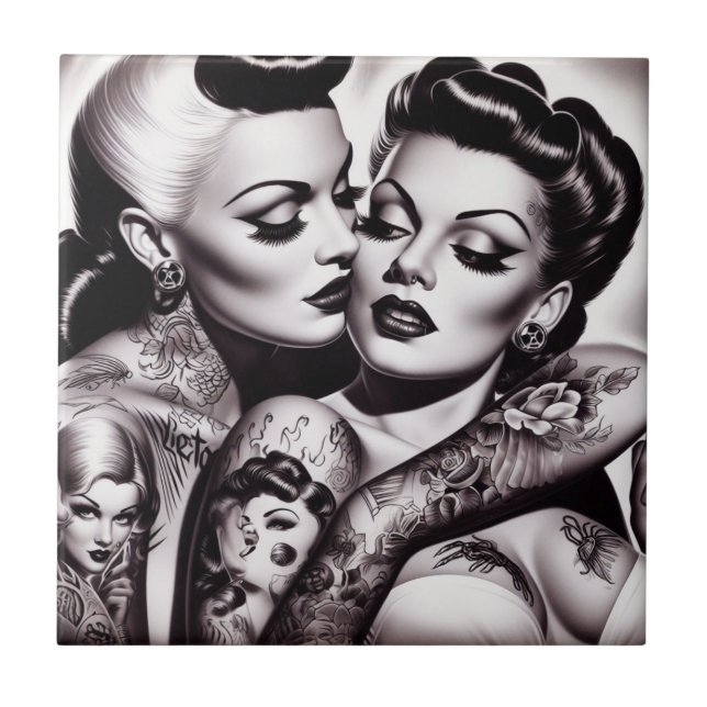 Carreau Retro Glam Tattoo Girls (Devant)