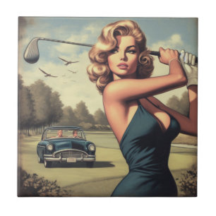 Carreau Retro Golf Girl