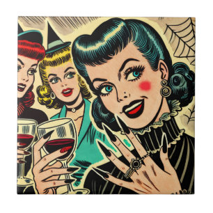 Carreau Retro gothique Halloween Girls Comics