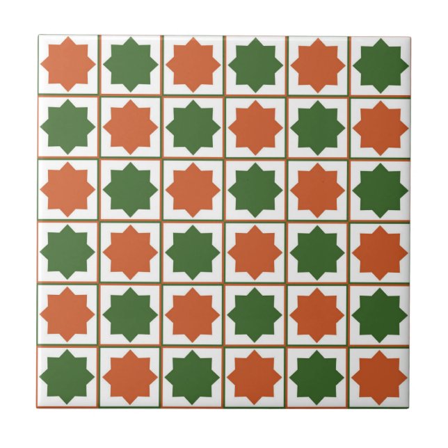 Carreau Retro Green et Burange Orange islamique Géométriqu (Devant)