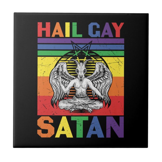 Carreau Retro LGBT Rainbow Flag Hail Gay Satan LGBT Goth G (Devant)