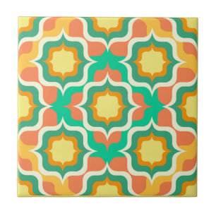 Carreau Rétro Méditerranéen Orange Vert Jaune Blanc