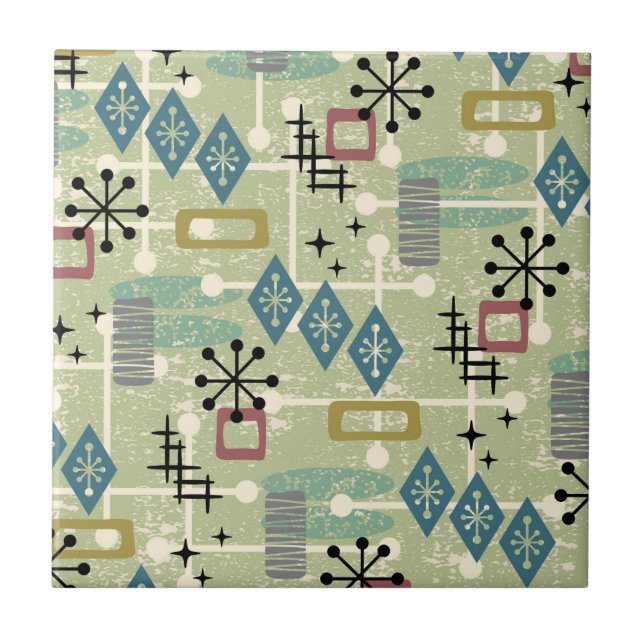 Carreau Retro Mid Century Modern Atomic Abstract (Devant)