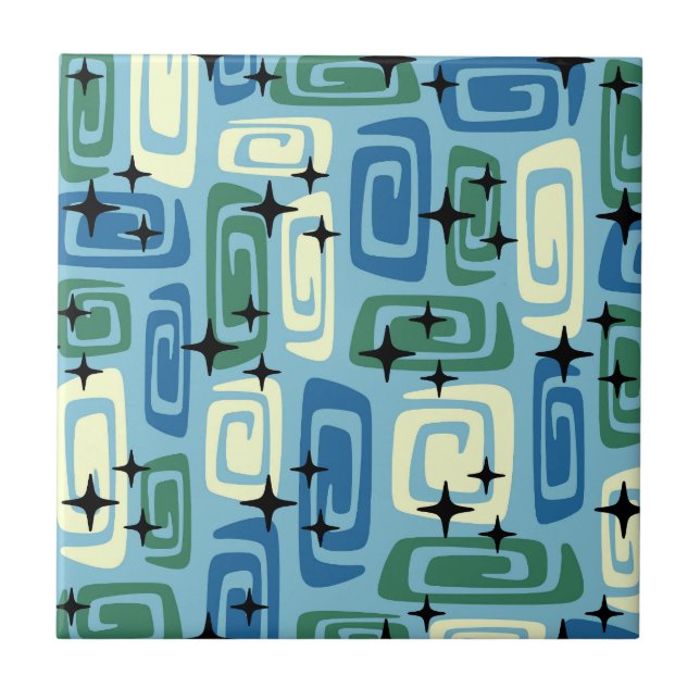 Carreau Retro Mid-Century Moderne Cosmique Abstrait (Devant)