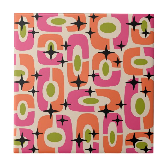 Carreau Retro Mid-Century moderne Cosmique Abstrait Motif (Devant)