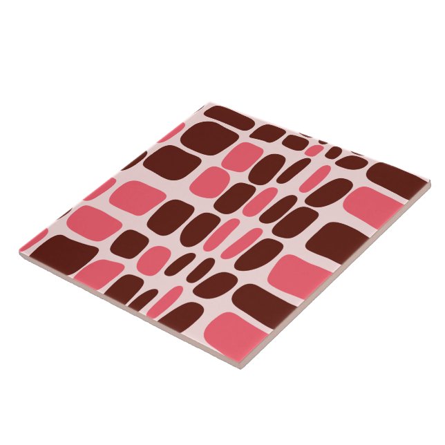 Carreau Retro Mod Pink & Chocolate Geometric Ceramic Tile (Côté)