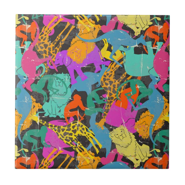 Carreau Rétro motif animal de silhouettes (Devant)