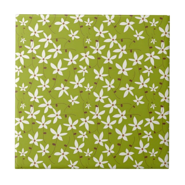 Carreau Rétro motif floral de vert olive (Devant)