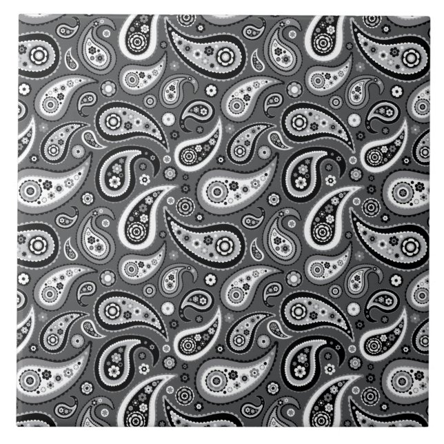 Carreau Rétro motif noir et gris de Paisley (Devant)