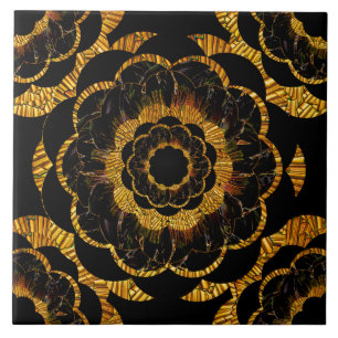 Carreau Rétro noir d'or vintage et or de fleur de mandala