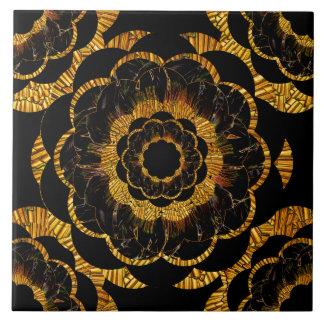 Carreau Rétro noir d'or vintage et or de fleur de mandala