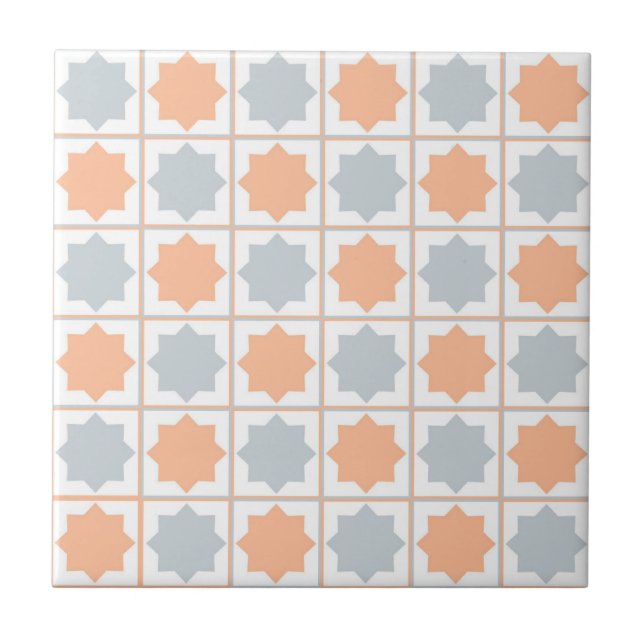 Carreau Retro Peach Fuzz et Blue Islamic Geometry Patter (Devant)