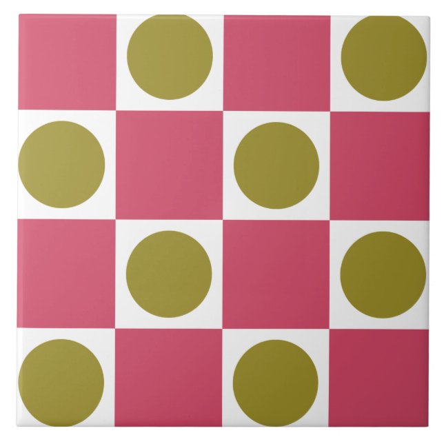 Carreau Rétro Rose et Olive Vérification de Cercle (Devant)