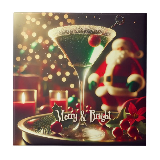 Carreau Retro Santa Noël des années 50 Martini vert (Devant)