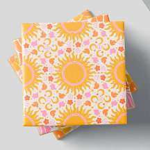 Retro Super Sun Peace Motif jaune orange rose