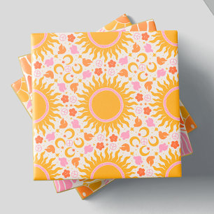 Carreau Retro Super Sun Peace Motif jaune orange rose