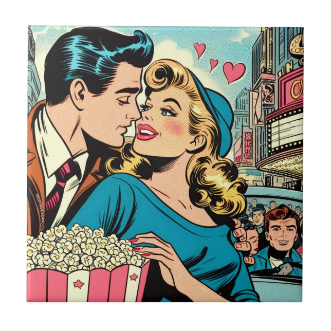 Carreau Retro Valentine's Love Couple Comics (Devant)