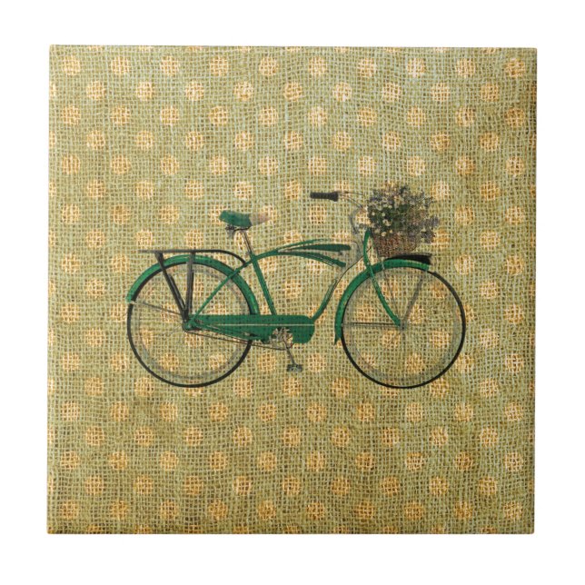 Carreau Rétro vélo vert avec le panier de fleur (Devant)