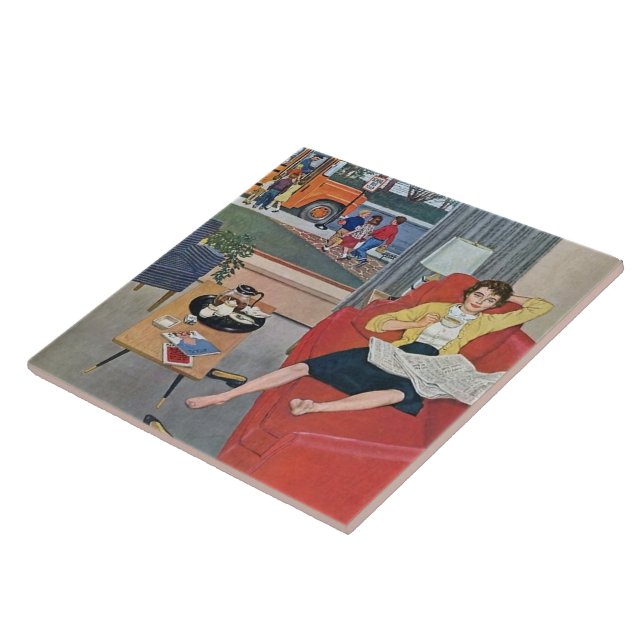 Carreau retro vintage dame repos (Côté)