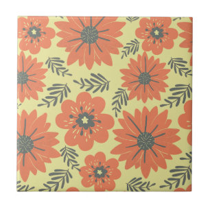 Carreau Rétro Vintage Jaune Orange Vert Floral 